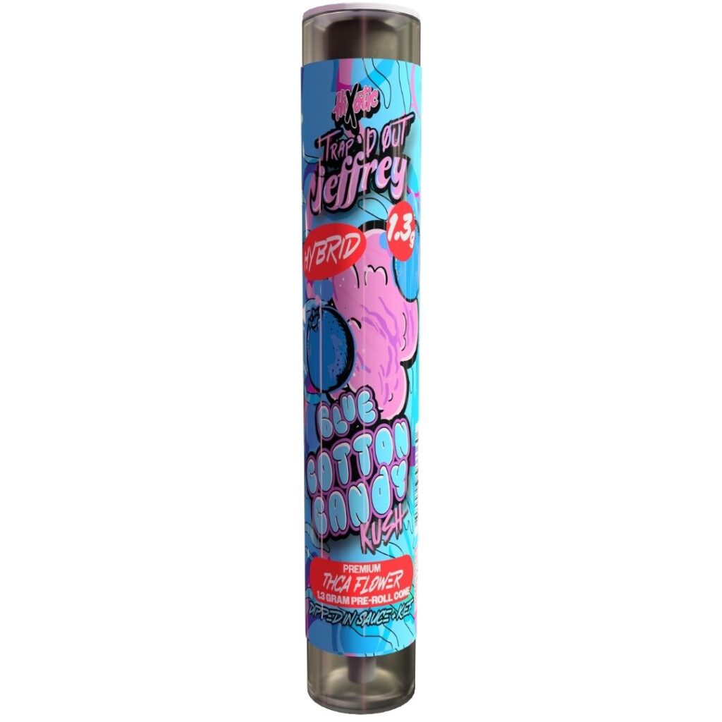 HiXotic Trap’d Out Jeffrey THCA Kief Pre-roll 1.3g Blue Cotton Candy (Hybrid)