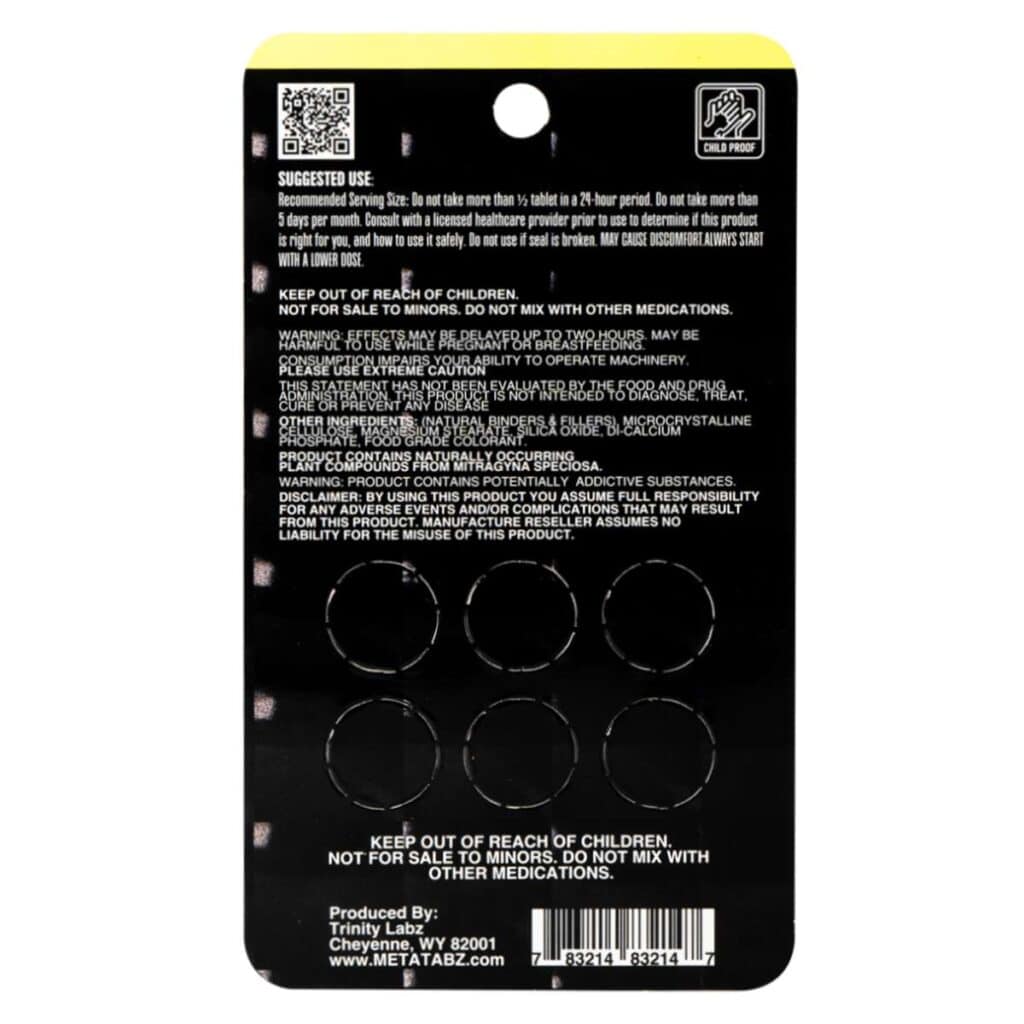 Meta Tabz 7OH 7-Hydroxy tablets 6pc Original back