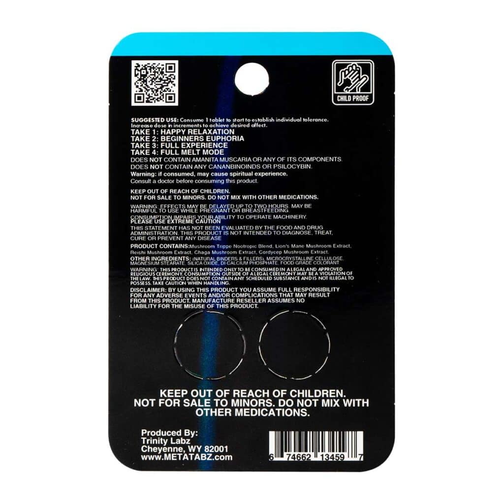 Meta Tabz Nootropic Shroomz tablets 2pc Blue Razz back