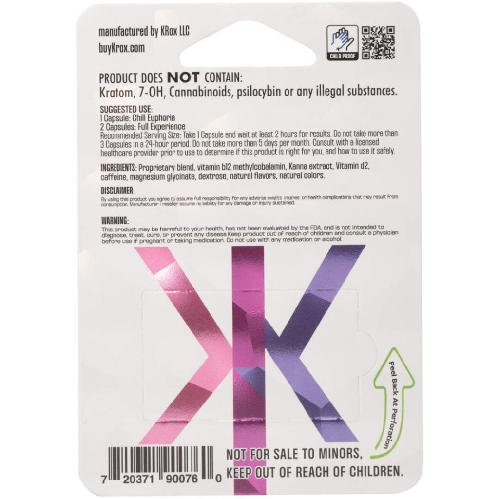 KRõX Boutique Euphoric Capsules 4ct Fruit Punch - Back of Package