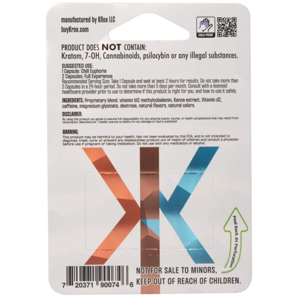 KRõX Boutique Euphoric Capsules 4ct – Unflavored – Back of Package