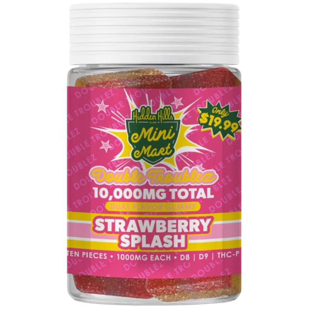 Hidden Hills Mini Mart Double Troublez 10,000mg Gummies 10ct Strawberry Splash